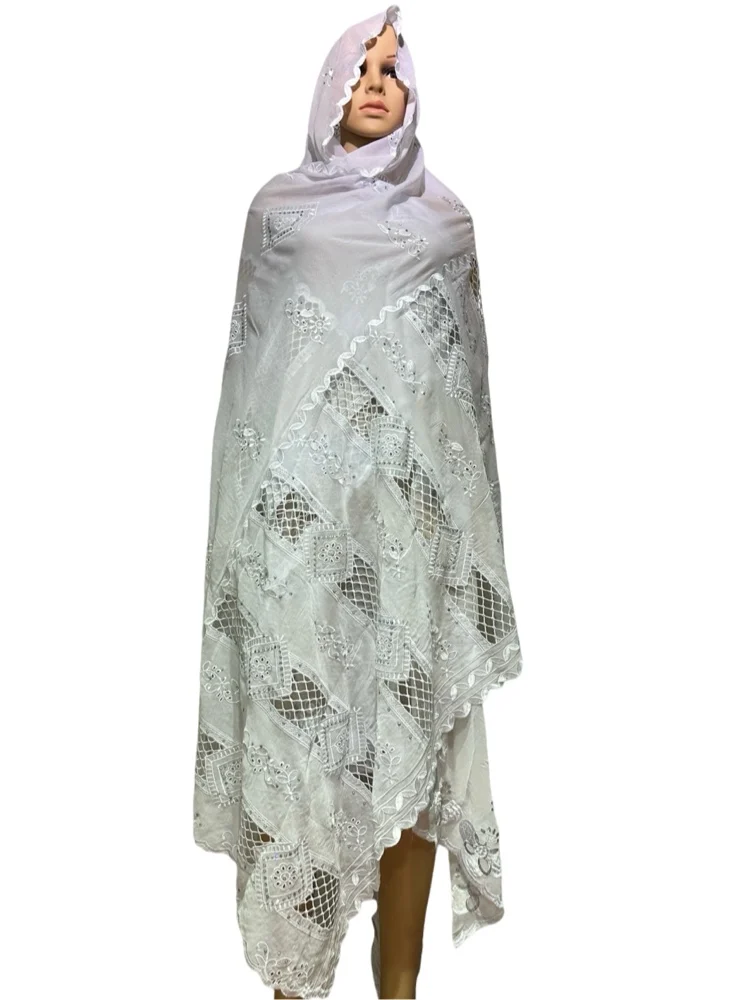 Soft Luxury Scarf High Quality 100% Cotton Dubai African Women Islamic Scarf  pattern Embroidery Chemical Lace Scarf  manycolor