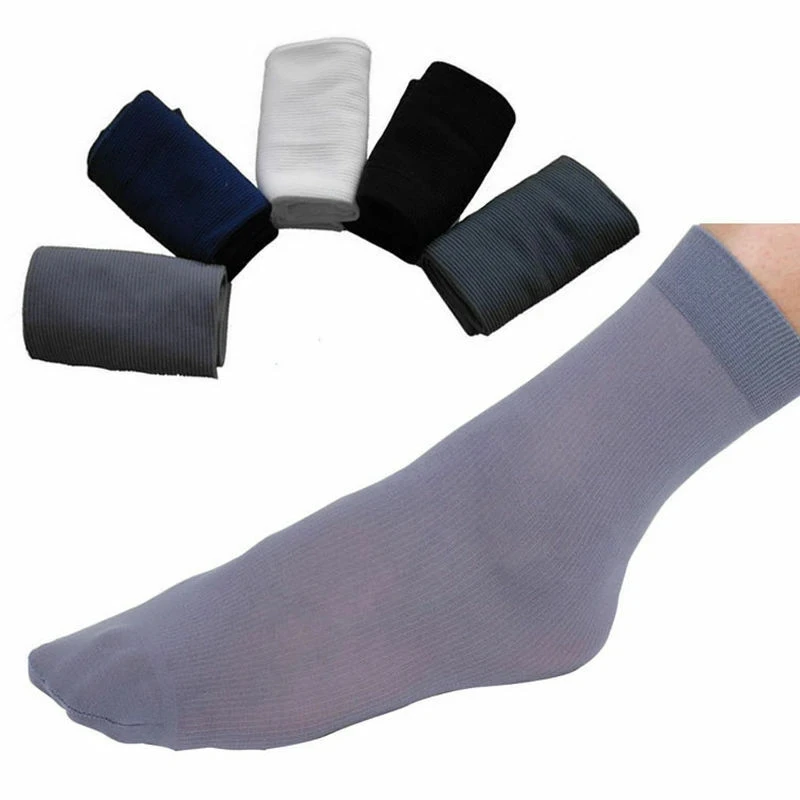 Conjunto de 5 pares de calcetines de fibra de bambú para hombre, transpirable con rayas finas calcetín largo, de seda, para negocios