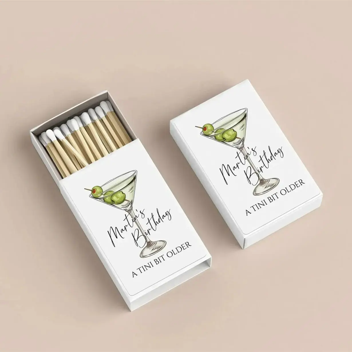 

Personalized Tini Bit Older Martini Birthday Matchbox Boxes/Custom Happy Birthday Matchbox/Birthday Party Match Box Favor/Dirty