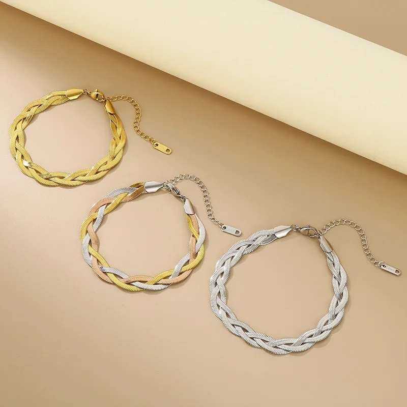 Einfache, gedrehte Flachklingen-Schlangenkette aus Edelstahl, Fischgrät-Halskette, gewebtes Schlangen-Collier, edler Schlüsselbein-Choker-Schmuck – Detail 5