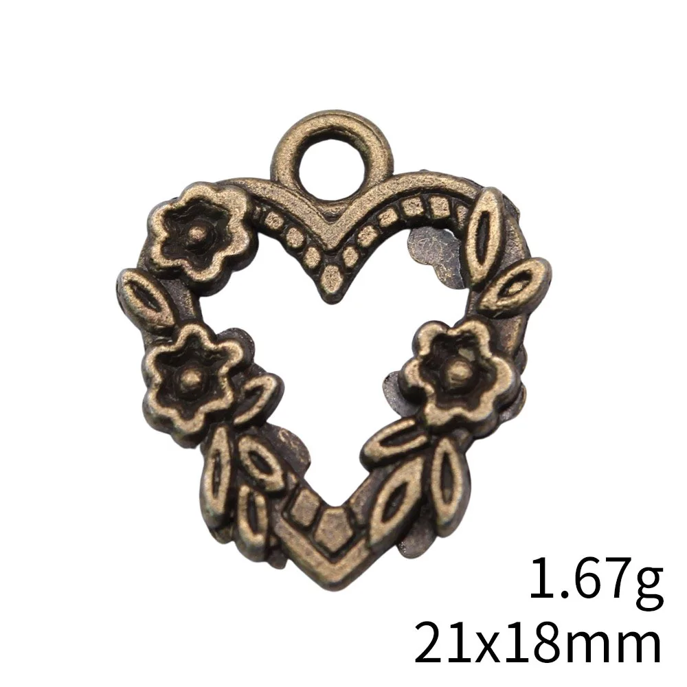 

10pcs 21x18mm 2 Colors Antique Silver Color Antique Bronze Color Flowers Heart Charms Handmade Jewelry Making Accessories