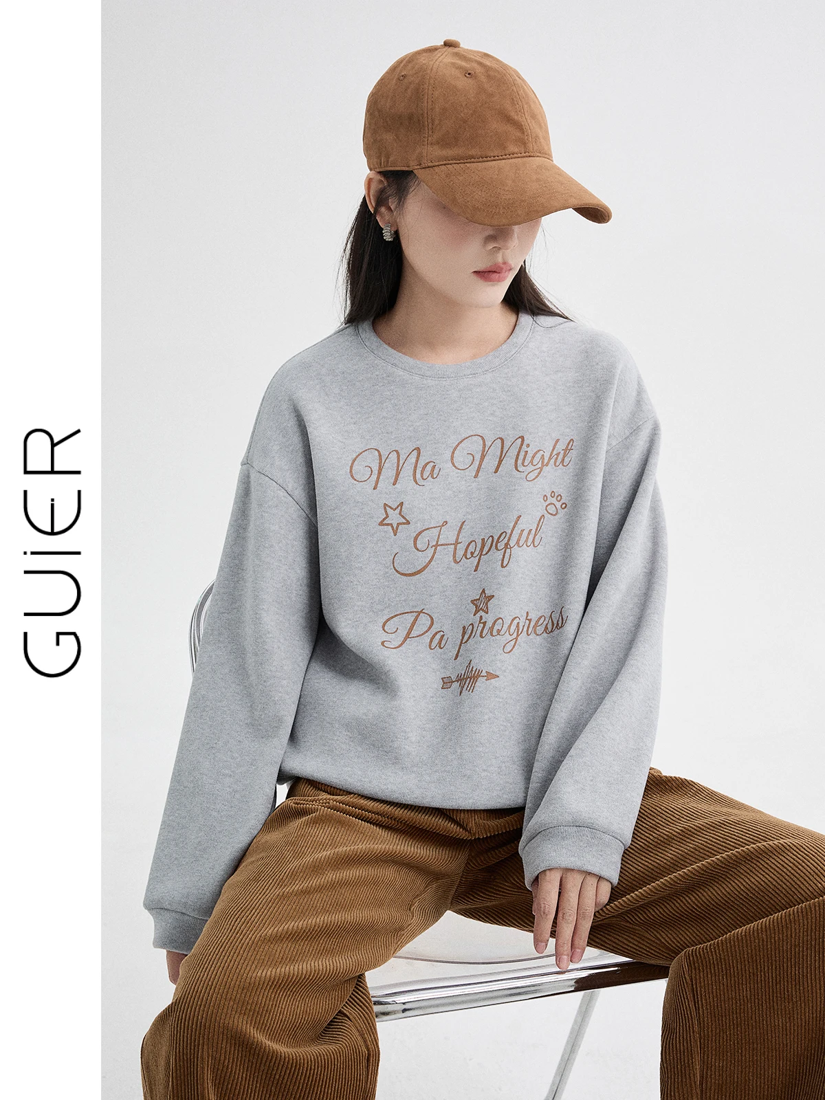 

Women's Fleece-lined round Neck Sweatshirt Casual Versatile Spring New Style Letter Print Loose Fit Comfortable Top