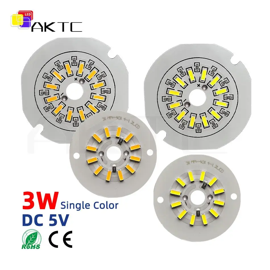 5 Pcs 5V 3W LED Light Board Round Single Colour Low Voltage Lamp Beads Aluminium Source Panel SMD4014 6000K White / Warm 3000K