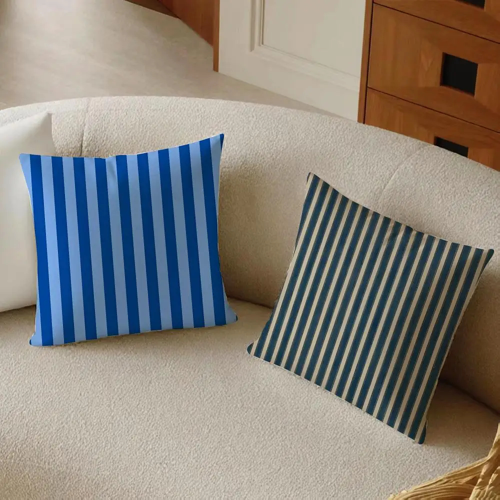 Saturated Cool Blue Green Vertical Stripes Cushion Cover Sofa Home Decor Living Room Accessory Holiday House Cushion Shell