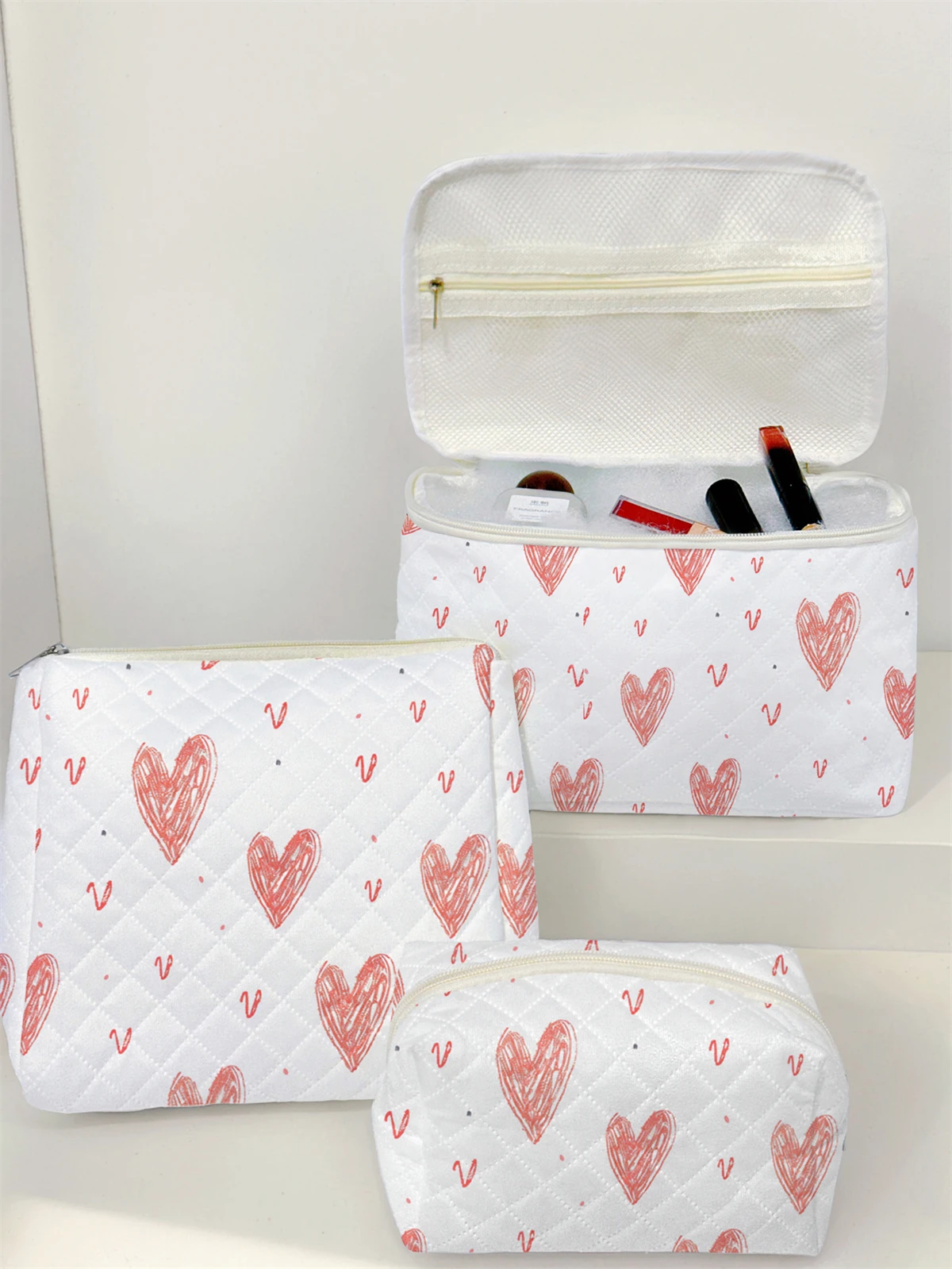 1 Juego de bolsa de maquillaje portátil, diseño de gran capacidad, fácil acomodar sus cosméticos, liviana y portátil para guardar cosméticos