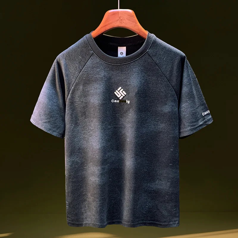 

Tie-dye printed embroidery short-sleeved T-shirt for men in summer, thin and loose, half-sleeved top, knit shirt