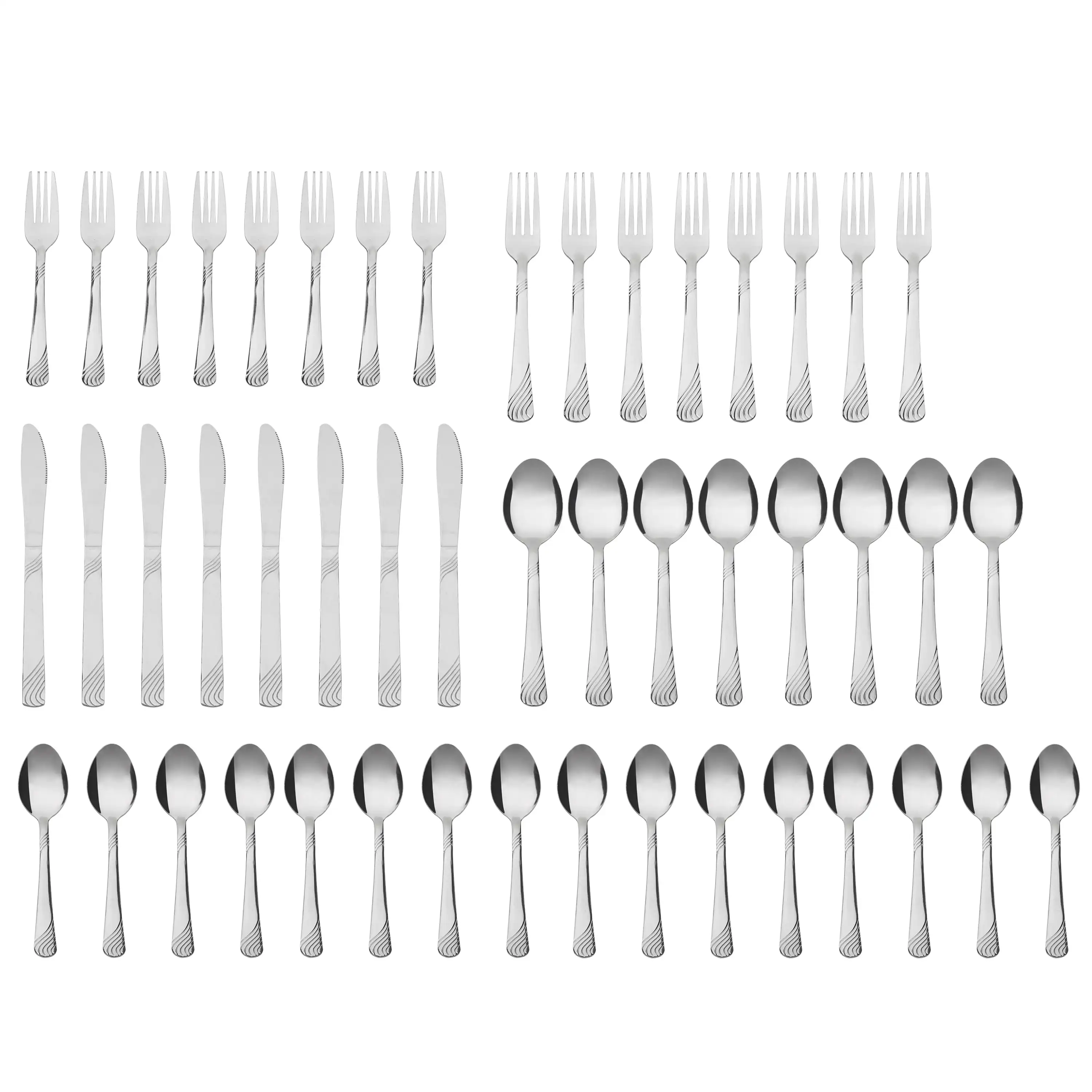 

Swirl 49 Piece Stainless Steel Flatware and Organizer Tray Set, Silver, Service for 8 3.29 lb