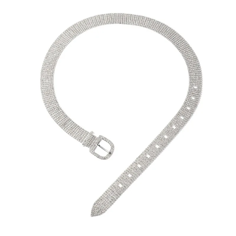 

Eight Rows of Rhinestones D-shaped Buckle Belt Women's Wide Decorative Versatile Metal Waist Chain Accessories