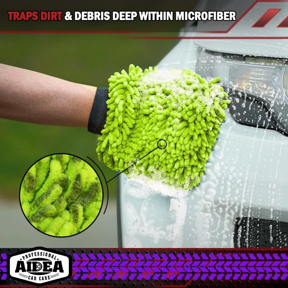 Microfibra para limpieza de coches, juego de 2 piezas - Sin arañazos ni pelusas, guantes de microfibra de alta calidad para lavado de coches - Verde