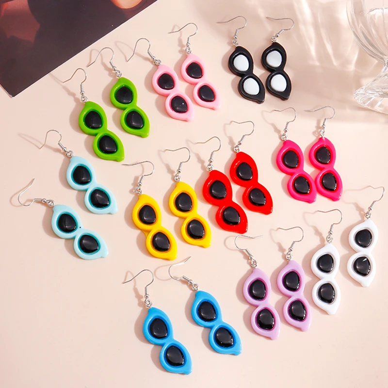 Aihua Candy Color Resin Summer Sunglasses Earrings for Women Girls Korean Sunny Dangles Earring Happy Birthday Jewelry Gifts