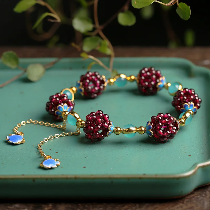 Delicate Pomegranate Stone Bracelet Cloisonne Accessories for Women Elegant Purple Jewelry Friendship Bracelets Fast Shipping