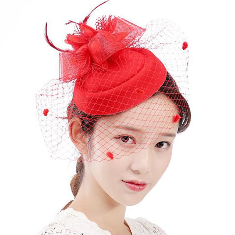 Feather Veil Headband With Lace Flower Women Elegant Hat Headwear HairpinsFascinating Wedding Party Hair Clip