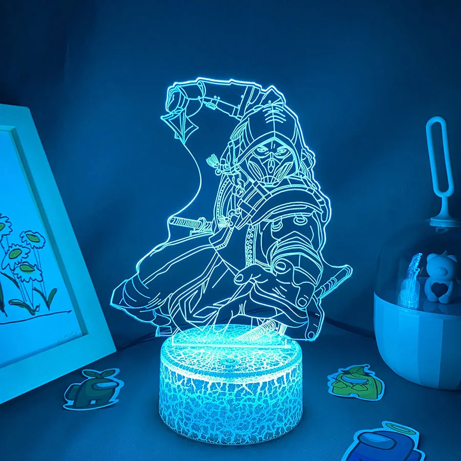 Veilleuses au néon LED 3D pour décoration de chambre d\'enfant, lampes à lave Scorpion, jeu chaud, Mortal Kombat, Scorpion, cadeaux d\'anniversaire