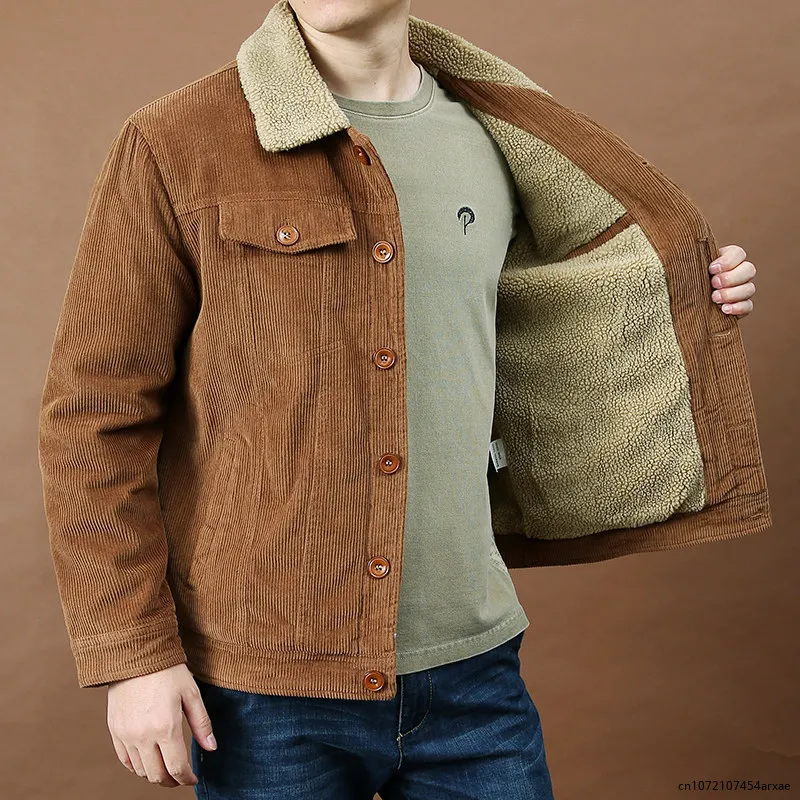 

Corduroy Winter Coat Men Puffer Jacket Autumn and Winter New Korean Style Long Over-the-knee Cotton Padded Keep Warm