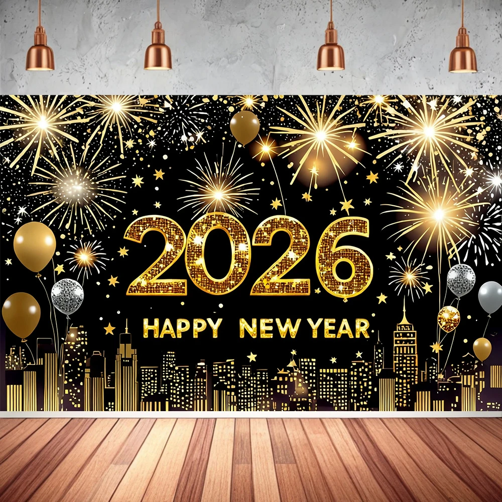 Banner temático de Feliz Año Nuevo 2026, telón de fondo para fiesta, decoración de Año Nuevo, celebración, fiesta familiar, póster, estudio fotográfico