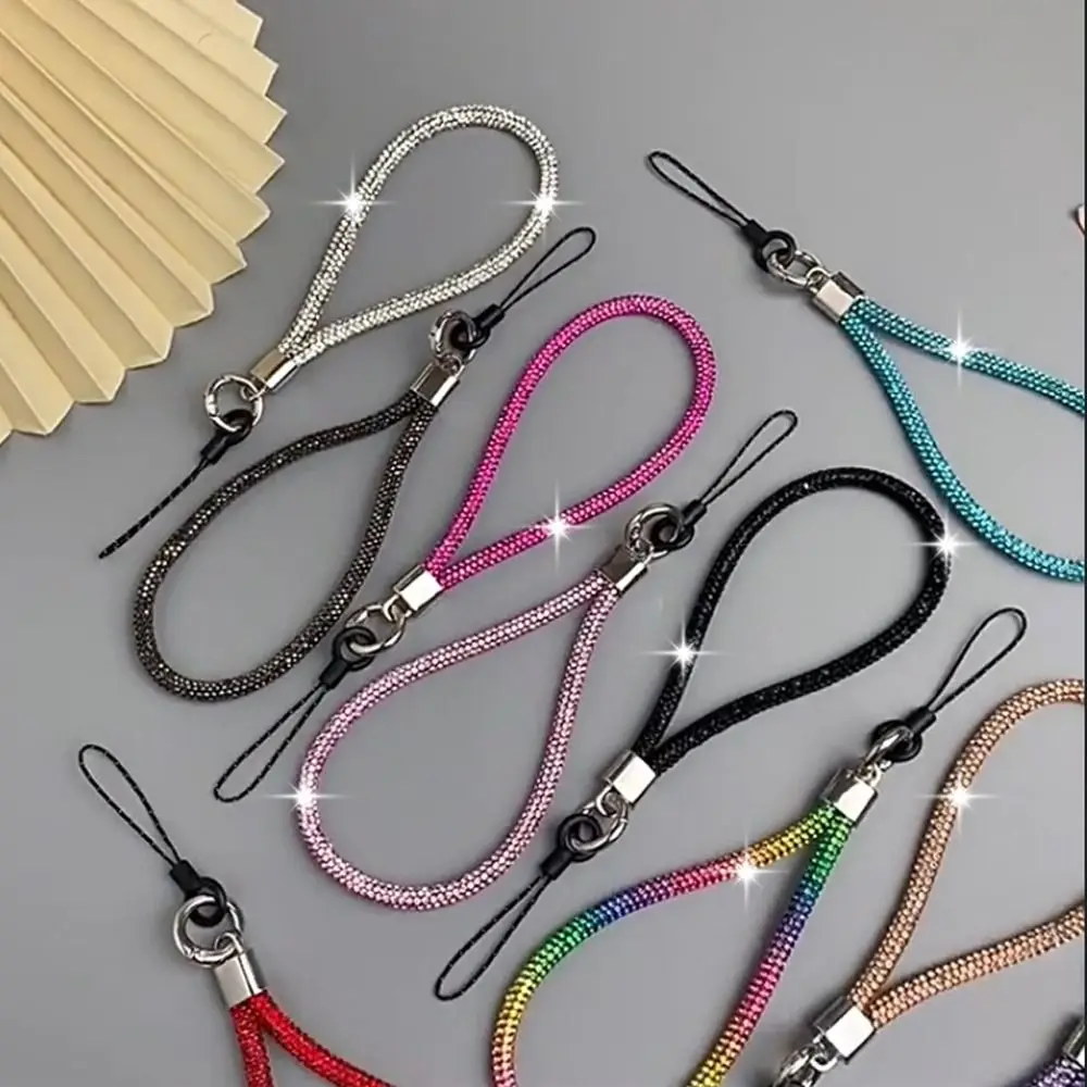 Glitter Keychain Rhinestone Phone Lanyard Bright Bling Bling Diamond Crystal Anti-lost Rope Hanging Cord Phone Accessories