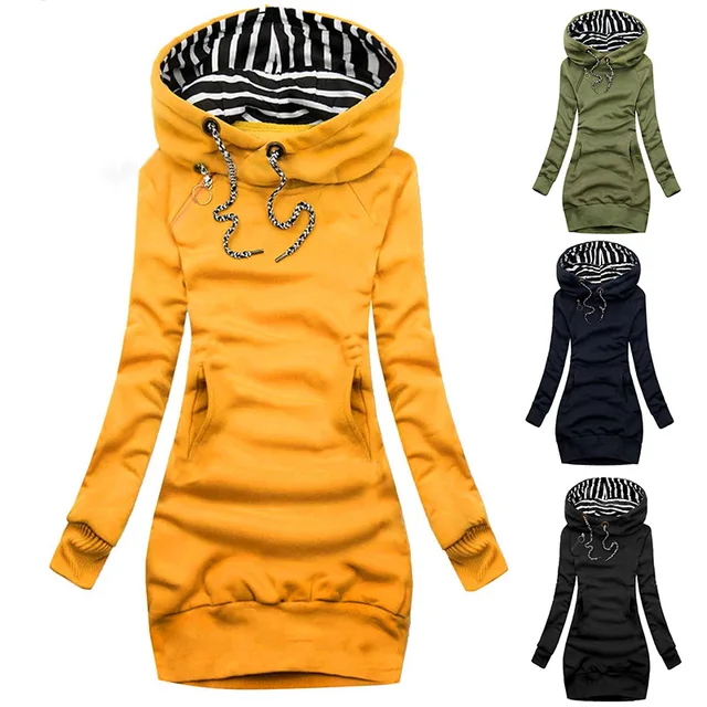 Sukienka z kapturem Casual Solid Color Long Sleeve Drawstring Hoodie Dress Slim Hooded Pullover Sweatshirt Dress