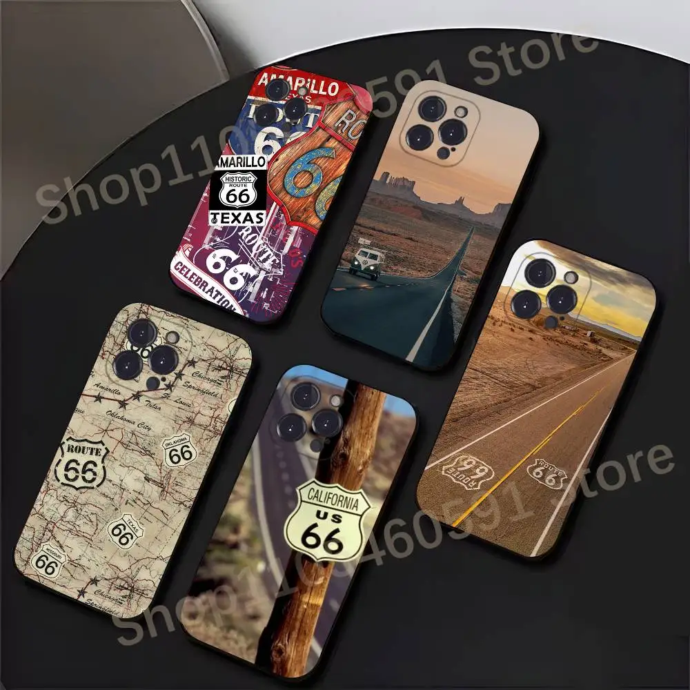

US Route 66 Highway Phone Case For iPhone 17,16,15,14,13,12,11,Plus,Pro Max,Mini,Soft Silicone Black Cover