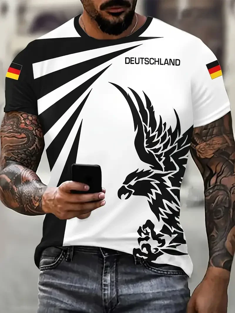 

German Flag 3d Printing Men's T-shirt Fashion New National Emblem Pattern Loose Outdoor Sports Shirt Quick Dry Short Sleeve