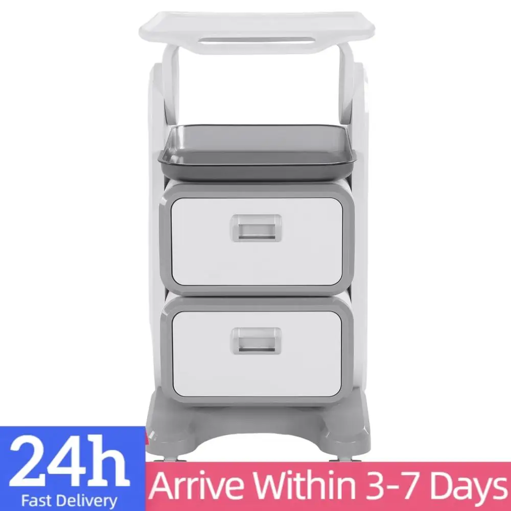 

Медицинская тележка на 3 яруса с 2 выдвижными ящиками и 1 верхним подносом, 4 бесшумными колесами из АБС-пластика для клиник, больниц, салонов