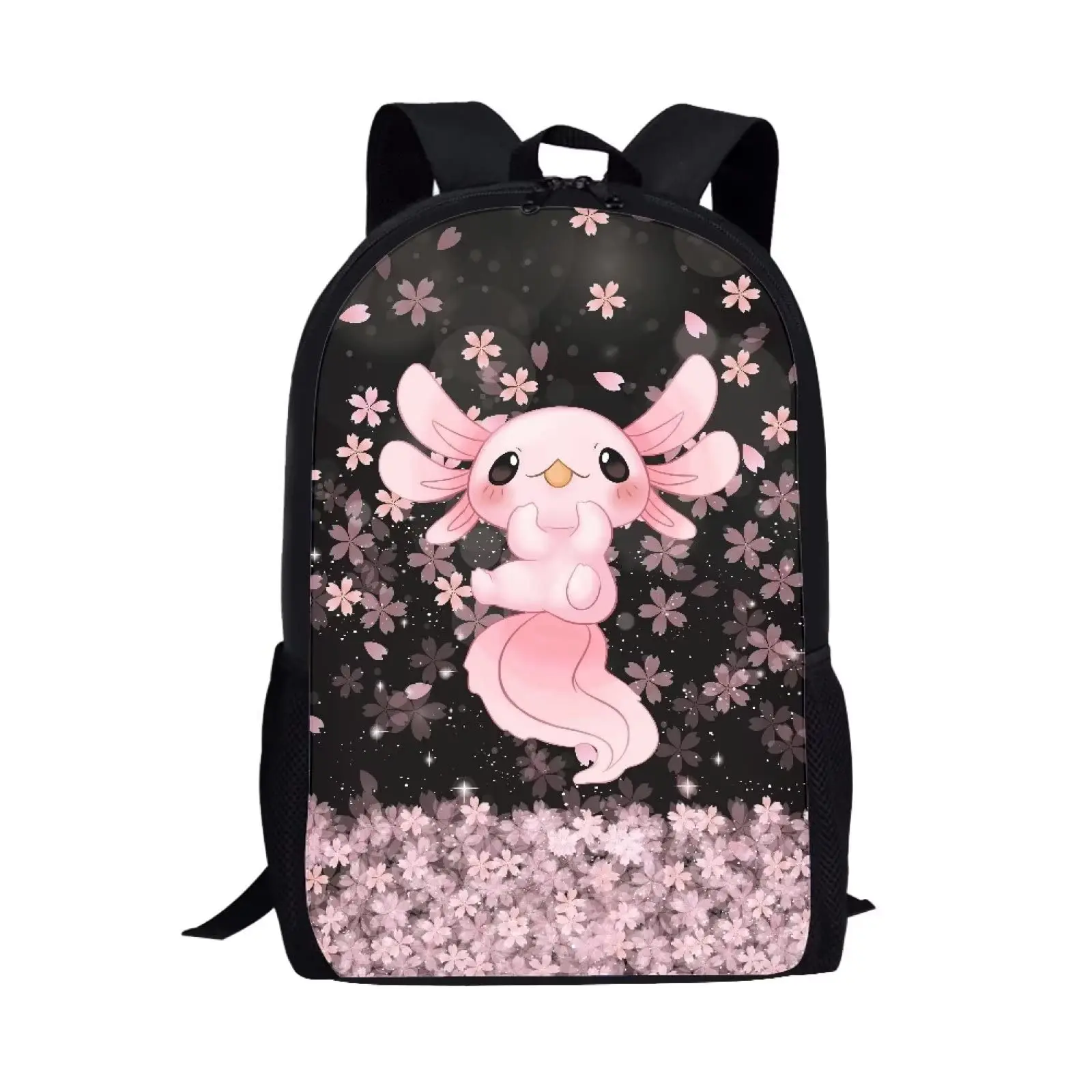 Sakura Axolotl School Backpack for Girls Boys Bookbag Large Capacity School Bag for Teenager Middle School Student Elementary