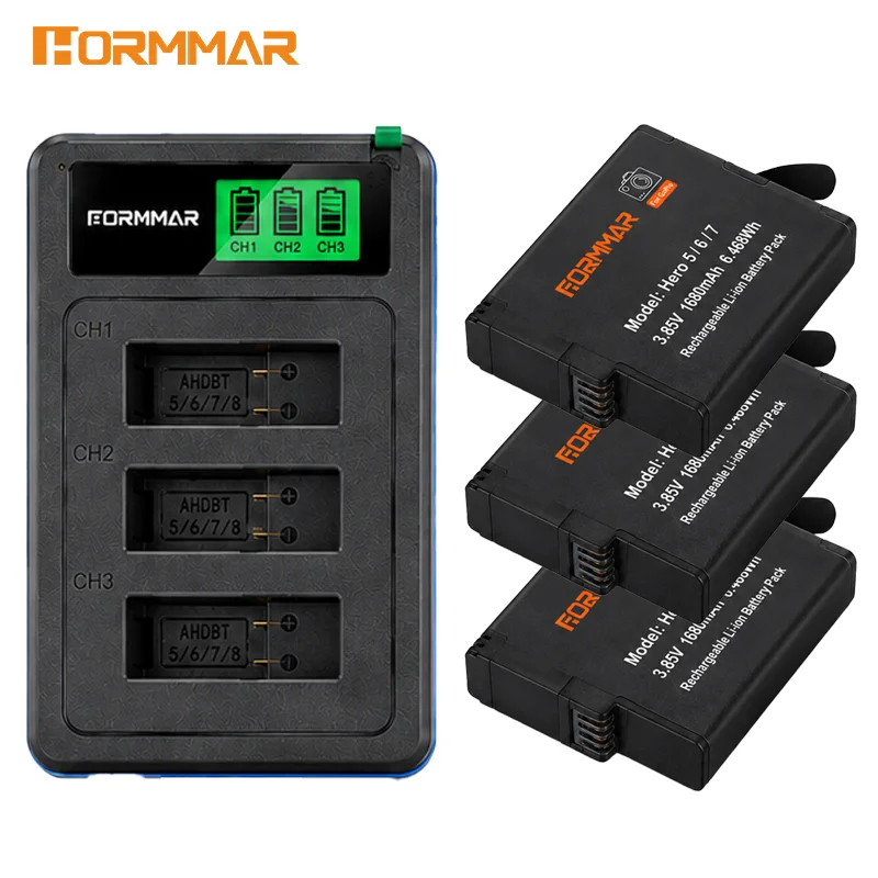 Аккумулятор HORMMAR 1680 мАч для GoPro Hero 5 6 7 Black AHDBT-501 3.85V, перезаряжаемый литий-ионный аккумулятор для экшн-камер
