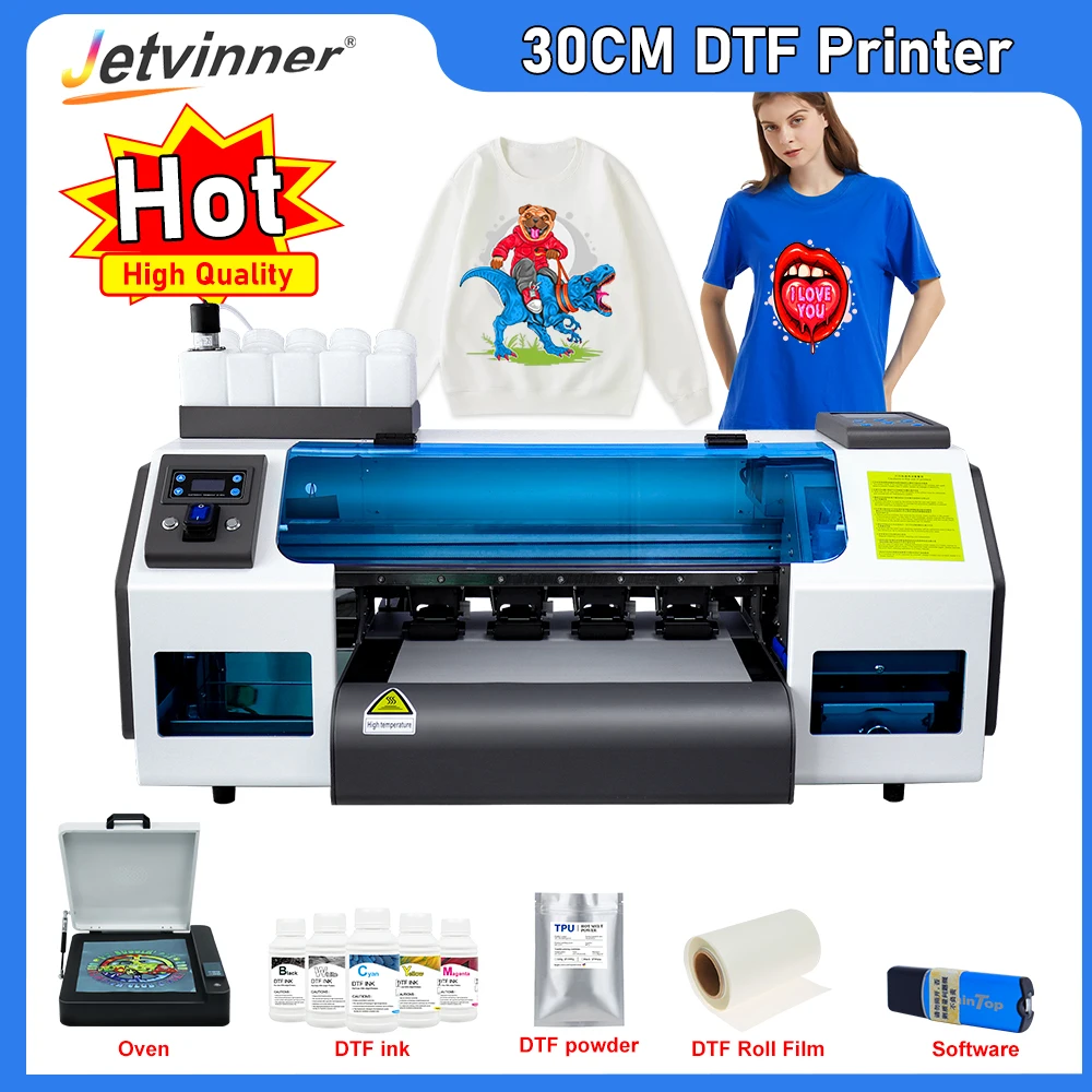 A3 DTF Printer Dual XP600 Print Heads with Oven Direct to Film T shirt Printing Machine For all Textile Fabric 30CM DTF Printer