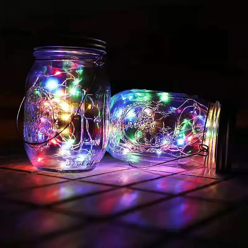 Solar Lights Outdoor Solar Lamp Mason Jar Lid Light Waterproof Fairy String Lights Solar Powered Sunlight for Garden Decoration