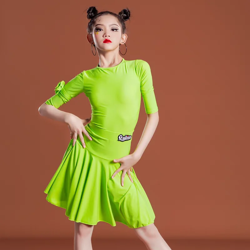 

Girl short Sleeves Standard Latin Dance Dress Children Ballroom Dance Dresses Kids Salsa Rumba Cha Cha Samba Tango top skirt