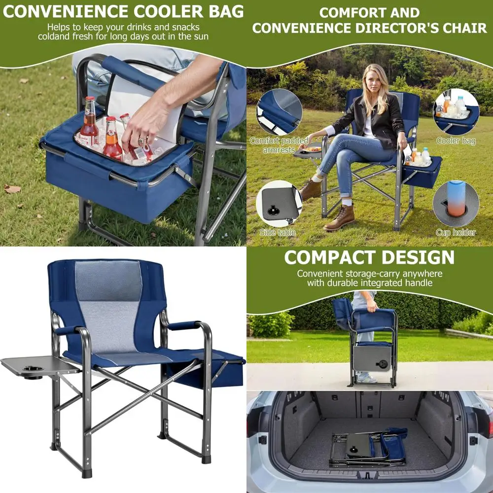 

Портативный складной стул повышенной прочности со столиком и сумкой-холодильником, идеально подходит для кемпинга, пляжа и пикников - дышащая комфортная подушка.