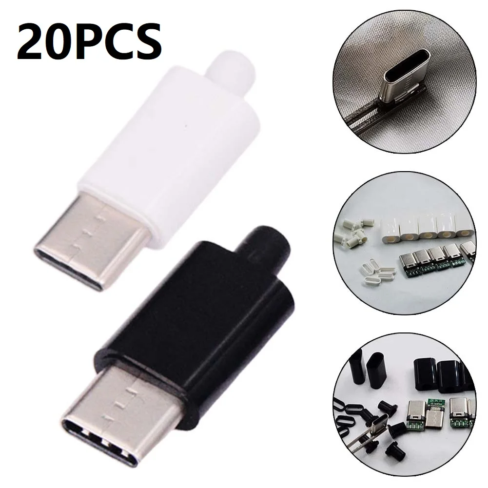 Pack Of 20 USB3.1-C Type Male PCB Board Welding Line With Black Or White Shell Suitable For Welding Cables