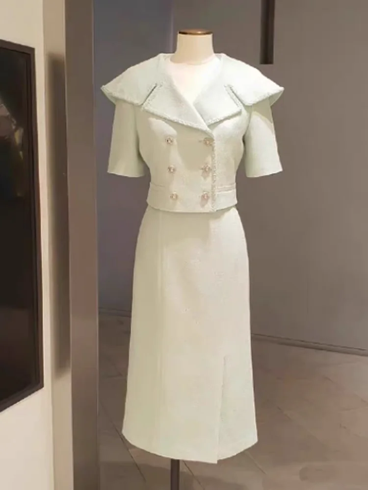 

Elegant Fashionable Short Sleeve Dress And Top Set Commute Versatile Two Piece Women's Clothing Set High Waist Spring Summer