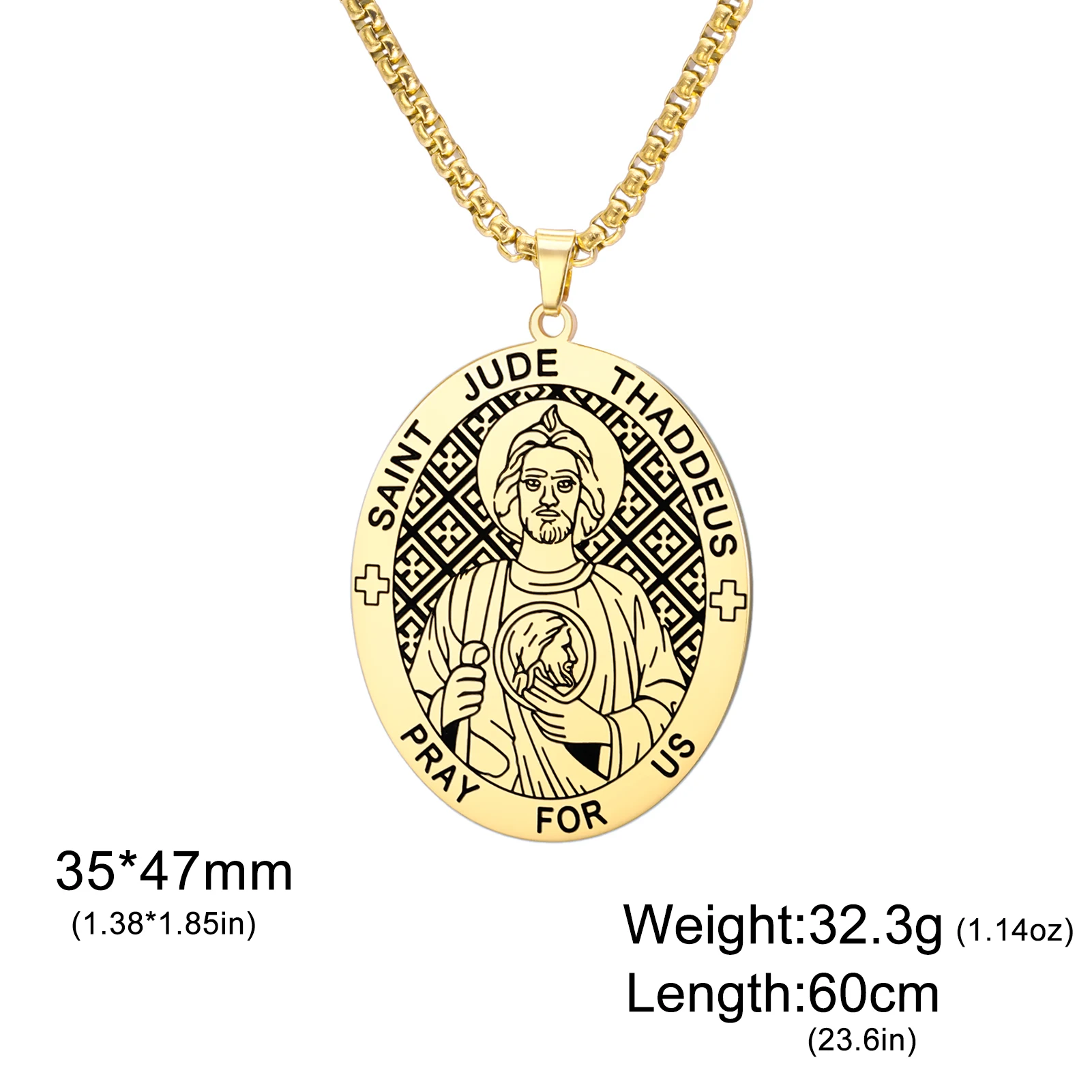 Kkjoy Heiliger Judas Thaddäus Schutzpatron-Halskette aus Edelstahl, doppelseitiges religiöses Amulett, Schmuckgeschenk für christliche Gläubige – Detail 4