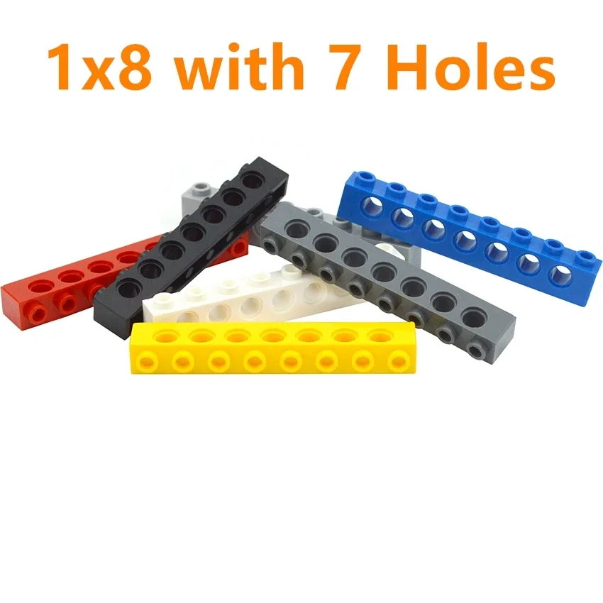 MOC Parts 10PCS Building Blocks 1x8 with 7 holes Perforated Bricks Assembles Particles Long Beam 3702 Technical Toys for Kids