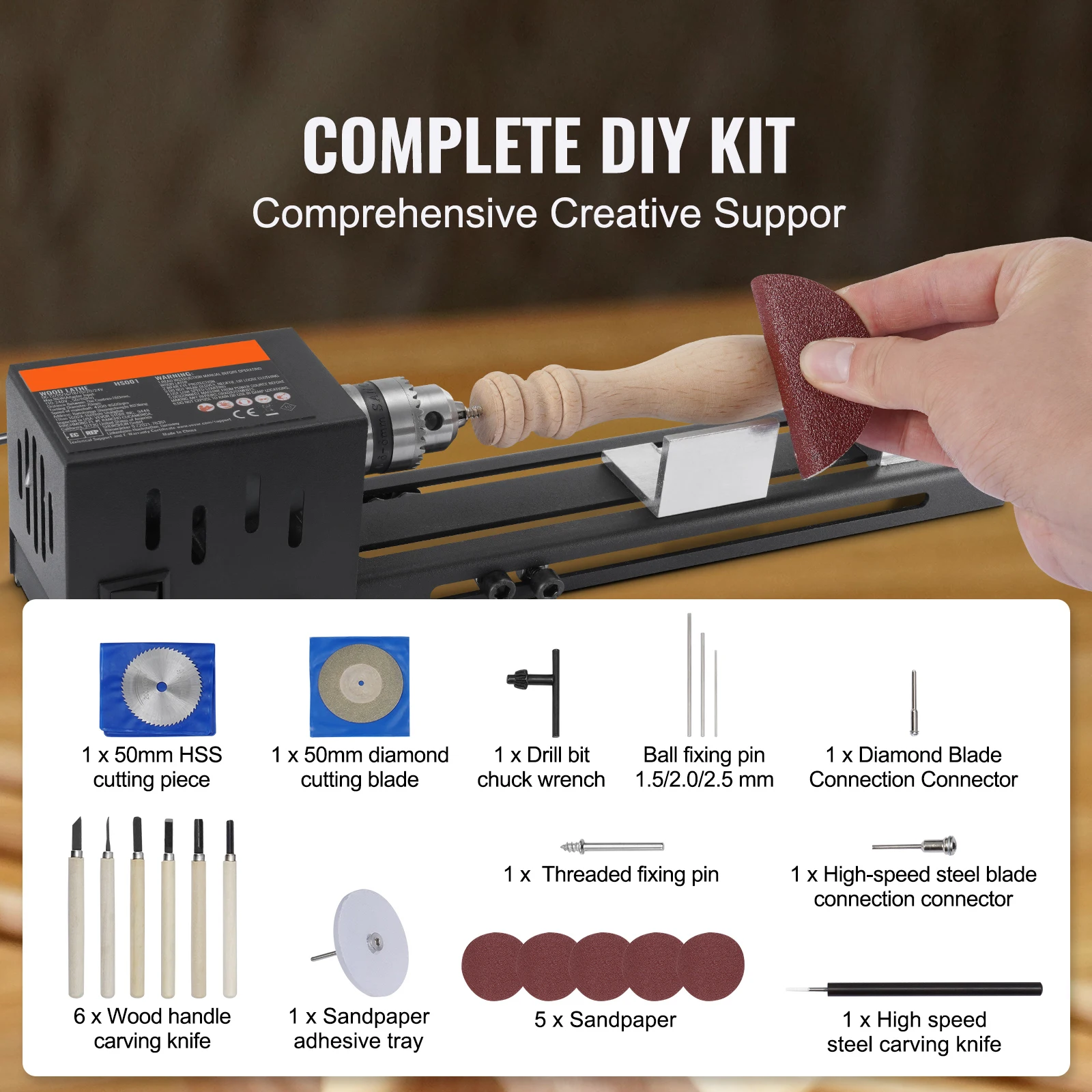 SucceBuy Mini Máquina de Torno de Madeira 2.76inx6.3in 24VDC 96W Acessórios de Máquina 7 Velocidades para DIY Carpintaria Broca Ferramenta Rotativa