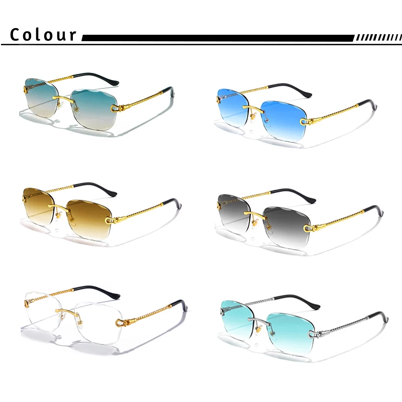 CATERSIDE Retro Mode Sonnenbrille für Damen und Herren Markendesigner Randlose Verlaufsgläser Sonnenbrillen mit Schneidegläsern Damen-Brillen – Detail 4