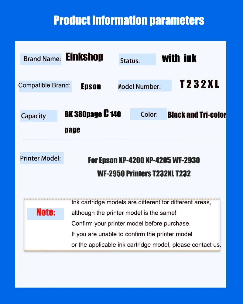 einkshop T232XL T232 Compatible Ink Cartridge With Chip For Epson XP-4200 XP-4205 WF-2930 WF-2950 Printers T232XL T232