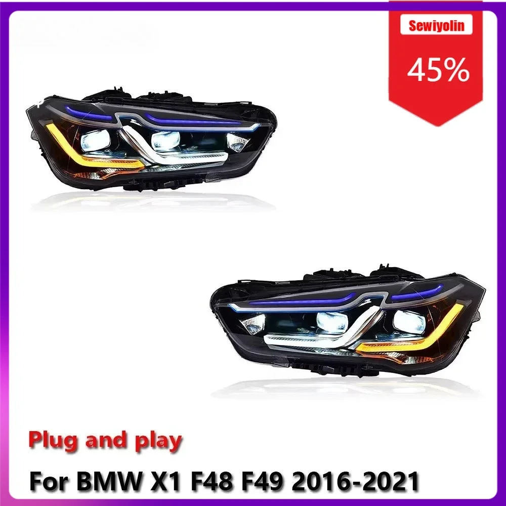 

Sewiyolin Автомобильные светодиодные фары в сборе для BMW X1 F48 F49 2016-2021 Автоматические противотуманные фары DRL Тормозной указатель поворота Plug And Play