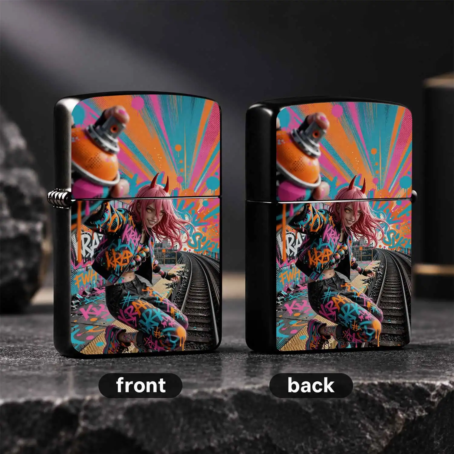 Trendy Street Graffiti Pink Hair Little Devil Themed Lighter, High Saturation Bold Color Matching Artistic Personalized Accessory, Portable Practical Item For Daily Outdoor Gathering, Unique Creative Exquisite Gift For Friends, Suitable For