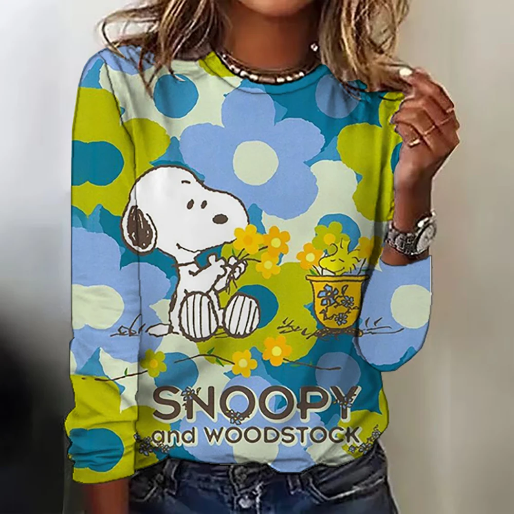 Women\'s long sleeved T-shirt new Snoopy youth women\'s V-neck streetwear Snoopy Kawaii s-3XL Y2k high-quality autumn