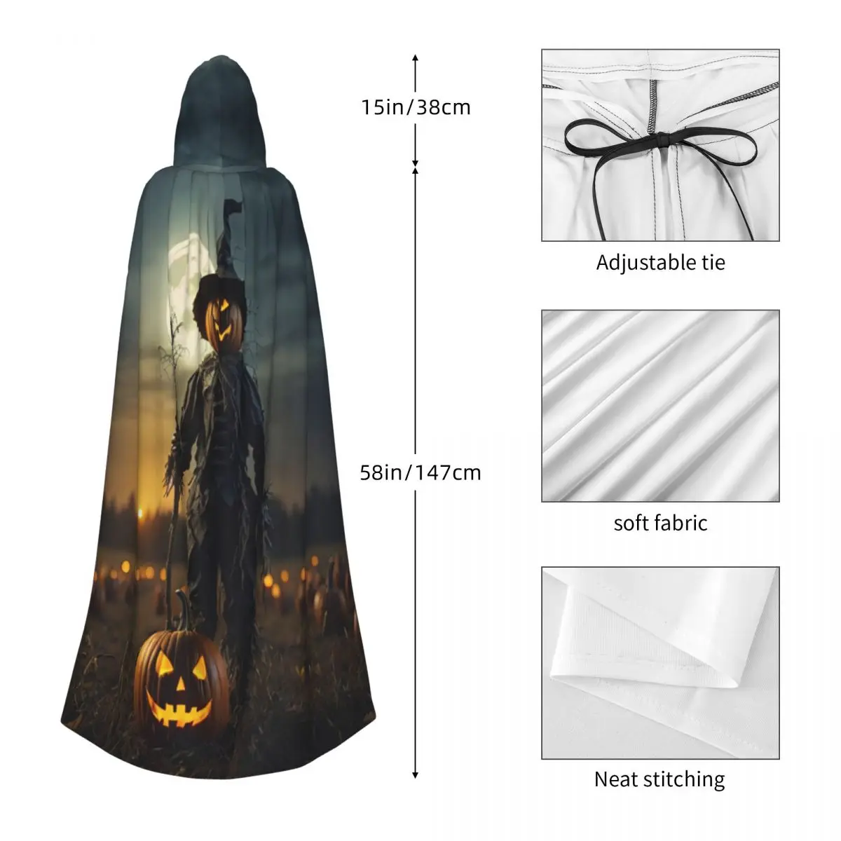 هالوين اليقطين الفزاعة طويلة مقنعين عباءة الساحرة القرون الوسطى زي تأثيري كيب HalloweenParty الكبار للجنسين