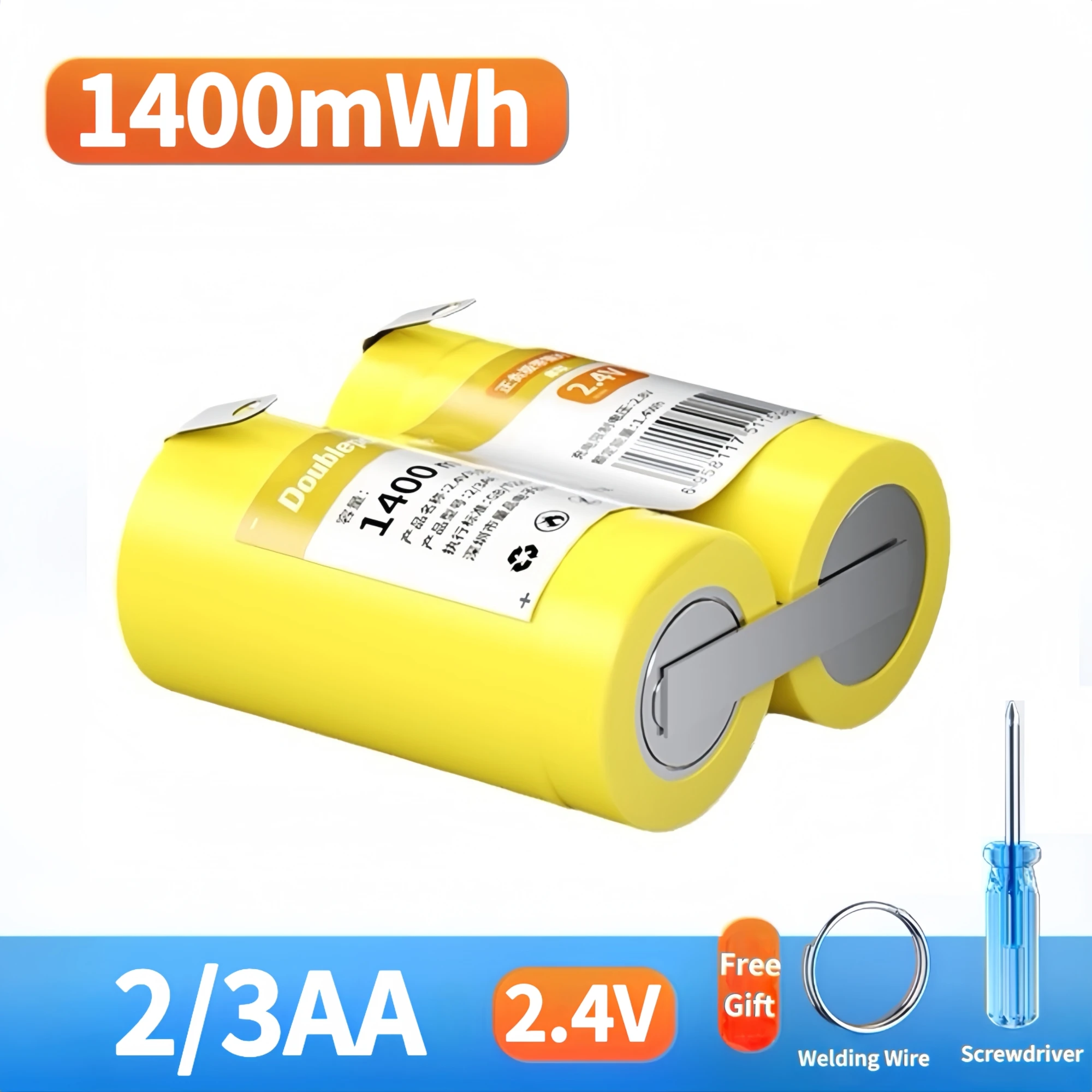 

2/3AA Shaver Battery 2.4V 1400mWh NI-MH Rechargeable Battery Pack with solder tabs for Emergency light Miner Lamps Helmet Light
