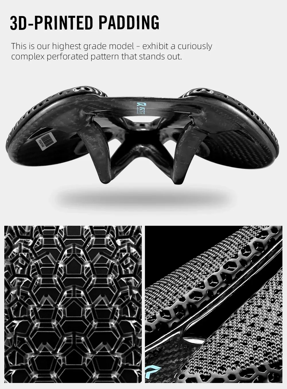 RYET Vollcarbon 3D-Gedruckter Fahrradsattel Breit 120g 155/152mm 7*9 Fahrradsitz EVA Sattel Triathlon Rennrad MTB Radsitz – Detail 12