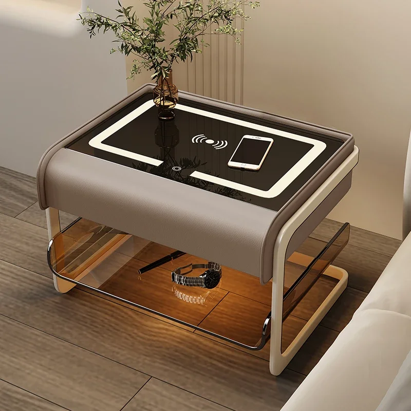 Side Luxury Smart Nightstands Transparent Nordic Bedside Low Speaker Table Small Space Wireless Charger Nachttisch Furniture