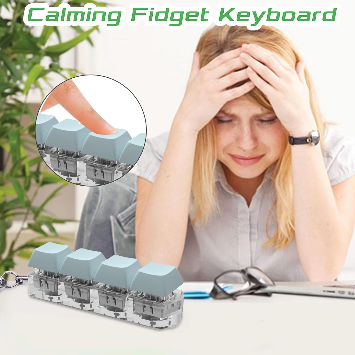 Keyboard Button Fidget Toy 4-Button Party Stress Relief DIY Keycap Keychain Keyboard Keychain Toys Finger Keyboard Caps Toy