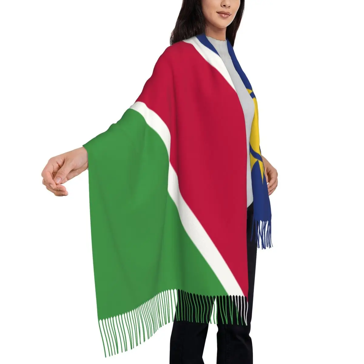 Personalized Printed Namibia Flag Long Pile Fringe Men Scarf Women'S Anti Chill Scarf