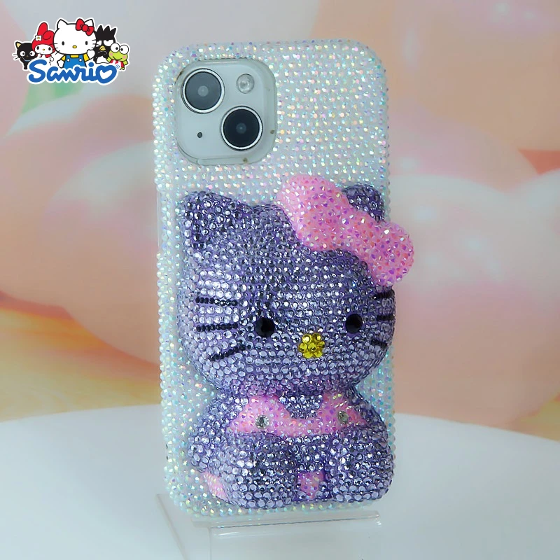 Sanrio, Hello Kitty, новый применимый IPhone1415 16Pro Max Lake Blue Jelly Diamond Pink Sitting KT Cat чехол для iPhone со стразами в подарок