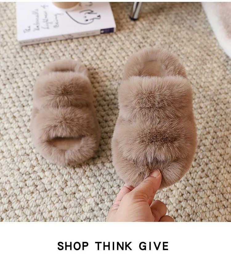 Kinder-Baumwollpantoffeln in Khaki für Jungen und Mädchen, Fell-Schuhe für Herbst und Winter, Rosa, Beige, Rutschfeste Flache Hausschuhe für Mittlere und Große Kinder – Detail 17