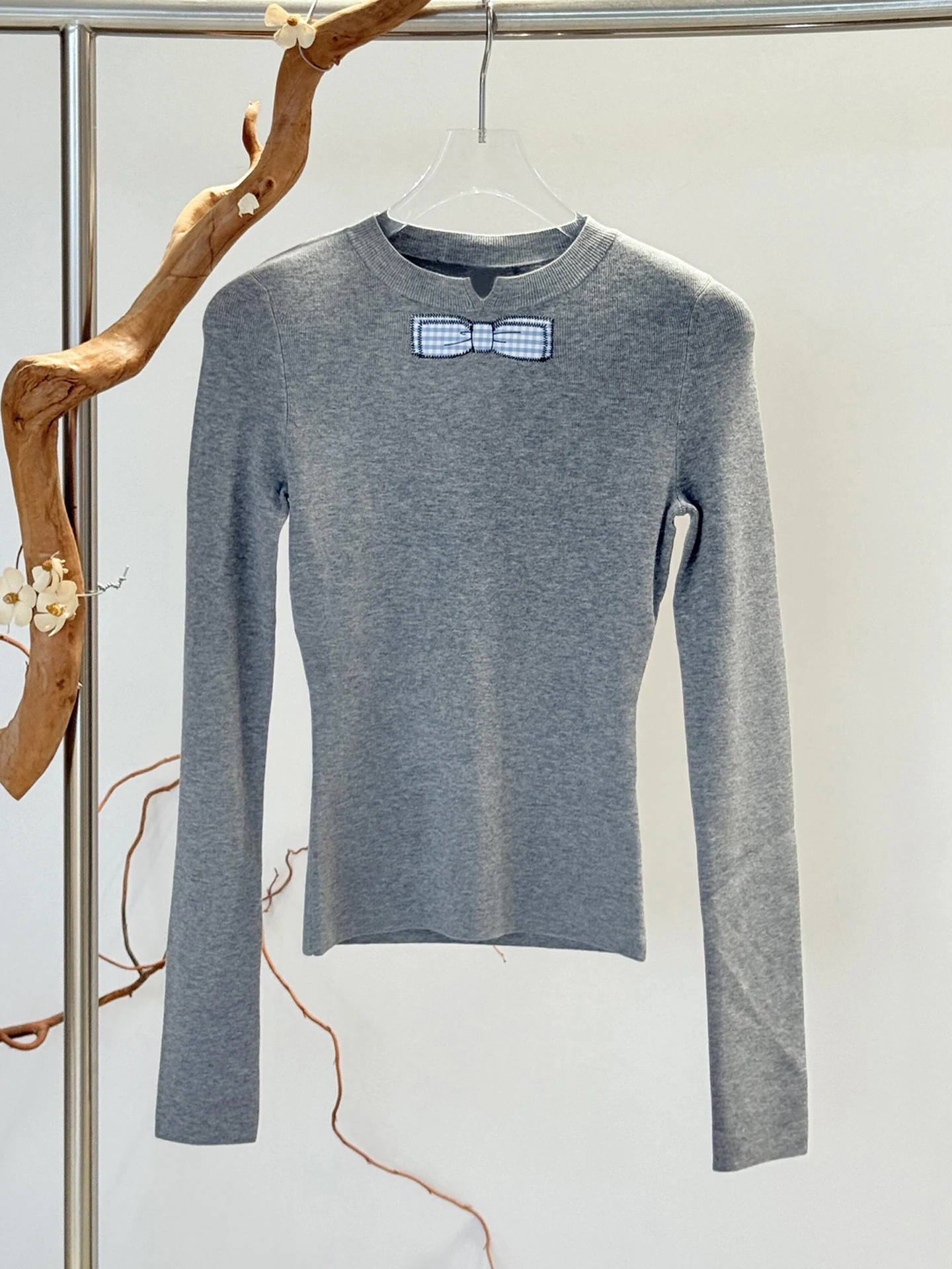 

Knot Slim Fit Knitted Top Trendy Commute Sle Long Sve round Ne Casual Versatile Women's Faion Autumn T-irt
