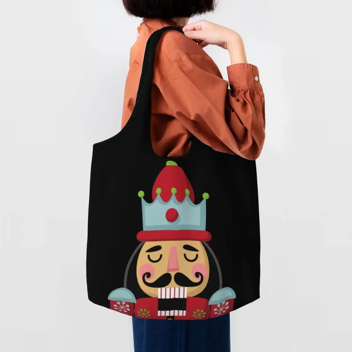 Nutcracker Grocery Shopping Tote Bag Women Cute Cartoon Soldier Toy Christmas Gift Canvas Shopper Shoulder Bags Capacity Handbag